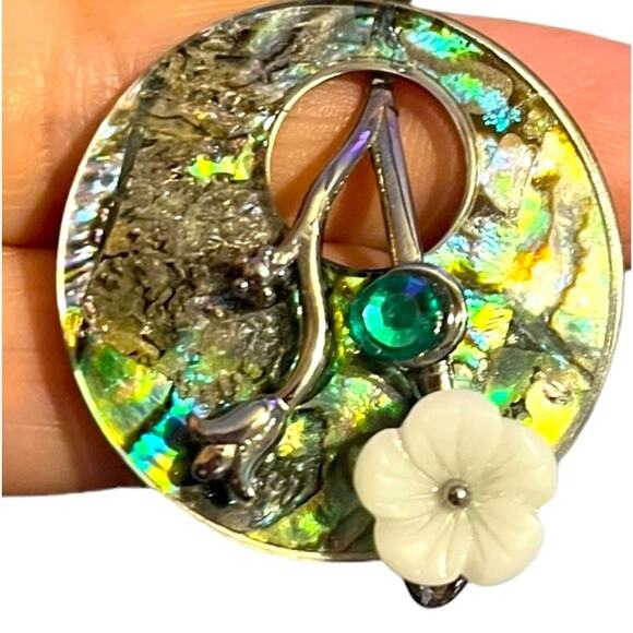 Abalone Shell, Shell Flower and Crystal Pendant in Stainless Steel 20” chain - Picture 3 of 3